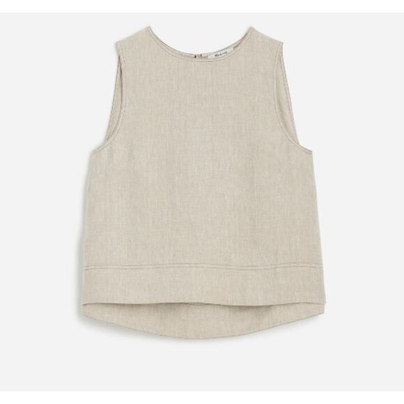 Madewell Linen Pleated Shell Top WMNS M Creamy Gray Wide Swing Hem Keyhole Back - Picture 3 of 8